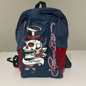 Ed Hardy Blue and Red Skull Backpack